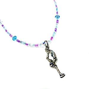 Handmade Ice Dancer Skater Pink Blue Crystal Christmas Necklace